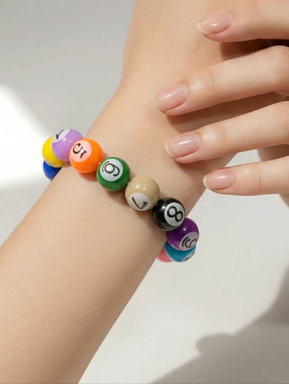 Y2K Pool Ball Beaded Bracelet 8 Ball Multicolor Billiards Stretch Playful Gift
